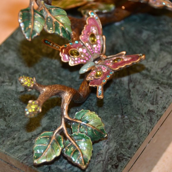 JAY STRONGWATER BUTTERFLY ENAMEL CRYSTAL JEWELRY VANITY TRINKET MARBLE BOX OBJET - Picture 4 of 13